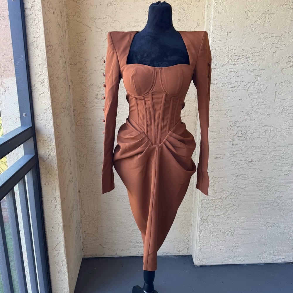 Donnee par Dieu Dusk Till Dawn' Bustier Dress Sz S in Chocolate - Picture 2 of 14